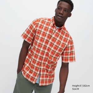 Men Uniqlo Extra Fine Cotton Short-sleeve Shirts Orange | 7946984