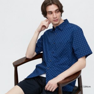 Men Uniqlo Extra Fine Cotton Short-sleeve Shirts Blue | 891921