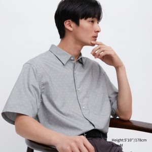 Men Uniqlo Extra Fine Cotton Short-sleeve Shirts Grey | 9561133