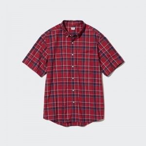 Men Uniqlo Extra Fine Cotton Short-sleeve Shirts Red | 7995978