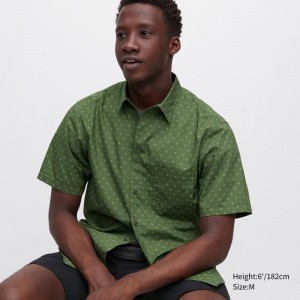 Men Uniqlo Extra Fine Cotton Short-sleeve Shirts Olive | 9044792
