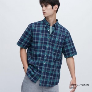 Men Uniqlo Extra Fine Cotton Short-sleeve Shirts Blue | 7450838