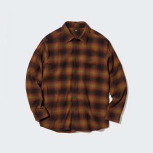 Men Uniqlo Flannel Checked Long-sleeve Shirts Yellow | 3168046