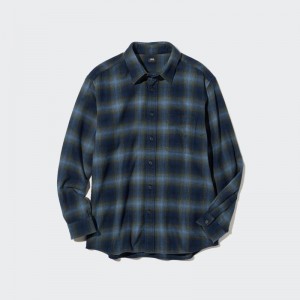 Men Uniqlo Flannel Checked Long-sleeve Shirts Blue | 6559832