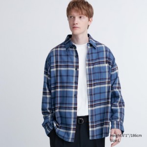 Men Uniqlo Flannel Checked Long-sleeve Shirts Blue | 4508868