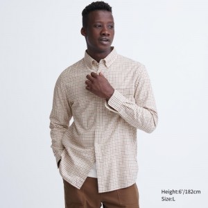 Men Uniqlo Flannel Checked Long-sleeve Shirts White | 5248697