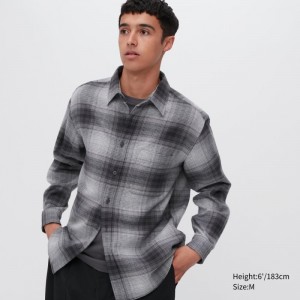 Men Uniqlo Flannel Checked Long-sleeve Shirts Grey | 2703043