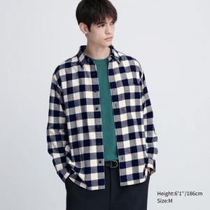 Men Uniqlo Flannel Checked Long-sleeve Shirts White | 9348687