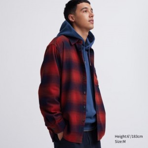 Men Uniqlo Flannel Checked Long-sleeve Shirts Red | 1109304