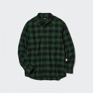 Men Uniqlo Flannel Checked Long-sleeve Shirts Green | 7962091