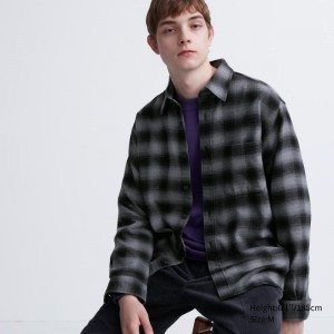 Men Uniqlo Flannel Checked Long-sleeve Shirts Grey | 2901639