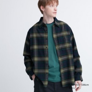 Men Uniqlo Flannel Checked Long-sleeve Shirts Green | 6742876
