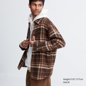 Men Uniqlo Flannel Checked Long-sleeve Shirts Brown | 613041
