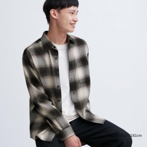 Men Uniqlo Flannel Checked Long-sleeve Shirts Black | 7932809