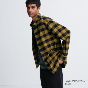 Men Uniqlo Flannel Checked Long-sleeve Shirts Yellow | 2366560