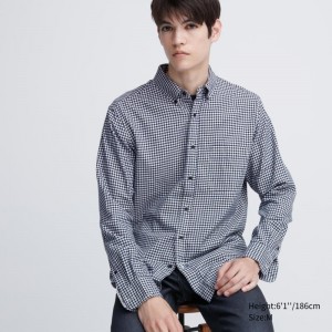 Men Uniqlo Flannel Checked Long-sleeve Shirts Navy | 8597460