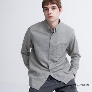 Men Uniqlo Flannel Long-Sleeve Shirts Grey | 2284499