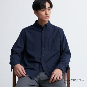 Men Uniqlo Flannel Long-sleeve Solid Shirts Navy | 2787035