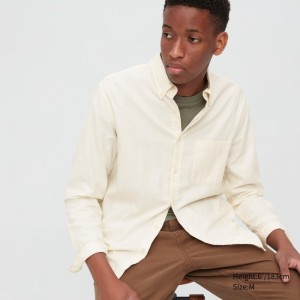 Men Uniqlo Flannel Long-sleeve Solid Shirts White | 4259158