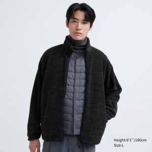 Men Uniqlo Fleece Full-zip Long Sleeve Jackets Grey | 1939124