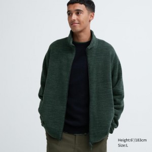 Men Uniqlo Fleece Full-zip Long Sleeve Jackets Green | 2468892