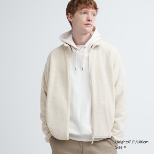 Men Uniqlo Fleece Full-zip Long Sleeve Jackets White | 4659678