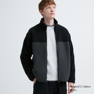 Men Uniqlo Fleece Long Sleeve Full-zip Jackets Grey | 1486540