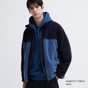 Men Uniqlo Fleece Long Sleeve Full-zip Jackets Blue | 9528243