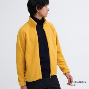 Men Uniqlo Fleece Long-sleeve Full-zip Jackets Yellow | 7083099