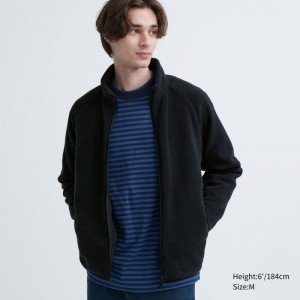 Men Uniqlo Fleece Long-sleeve Full-zip Jackets Black | 401446