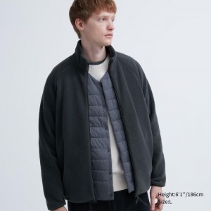 Men Uniqlo Fleece Long-sleeve Full-zip Jackets Grey | 6828366