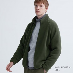 Men Uniqlo Fleece Long-sleeve Full-zip Jackets Olive | 8067956