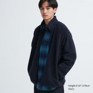 Men Uniqlo Fleece Long-sleeve Full-zip Jackets Navy | 2724035
