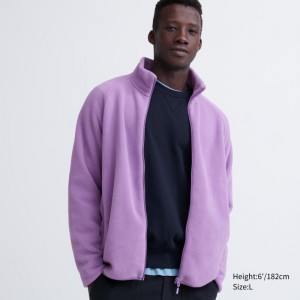 Men Uniqlo Fleece Long-sleeve Full-zip Jackets Purple | 2066311