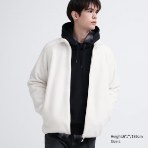 Men Uniqlo Fleece Long-sleeve Full-zip Jackets White | 1226341