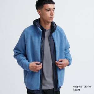 Men Uniqlo Fleece Long-sleeve Full-zip Jackets Blue | 5396825