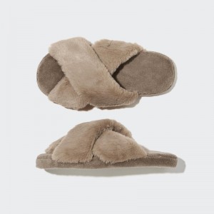 Men Uniqlo Fleece Room Furry Fleece Slippers Brown | 6873700