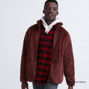 Men Uniqlo Fluffy Yarn Fleece Full-Zip Jackets Burgundy | 8578075