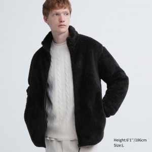 Men Uniqlo Fluffy Yarn Fleece Full-Zip Jackets Black | 7752445