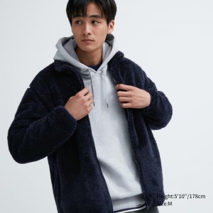 Men Uniqlo Fluffy Yarn Fleece Full-Zip Jackets Navy | 24893