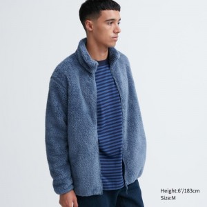 Men Uniqlo Fluffy Yarn Fleece Full-Zip Jackets Blue | 6552888