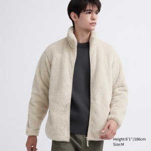 Men Uniqlo Fluffy Yarn Fleece Full-Zip Jackets White | 9535906