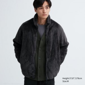 Men Uniqlo Fluffy Yarn Fleece Full-Zip Jackets Grey | 7727806