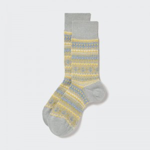 Men Uniqlo HEATTECH Fair Isle Socks Grey | 9667393