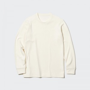 Men Uniqlo HEATTECH Ultra Warm Crew Neck Long-Sleeve T Shirts White | 5341035