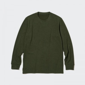 Men Uniqlo HEATTECH Ultra Warm Crew Neck Long-Sleeve T Shirts Olive | 244444