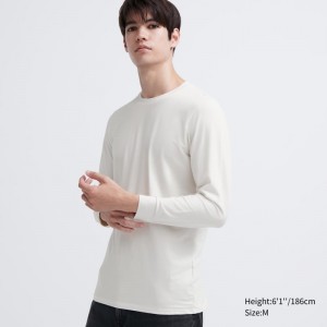 Men Uniqlo Heattech Cotton Crew Neck Extra Warm T Shirts White | 3894463