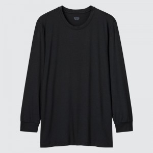 Men Uniqlo Heattech Crew Neck Long-sleeve T Shirts Black | 2175572