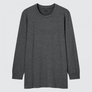 Men Uniqlo Heattech Crew Neck Long-sleeve T Shirts Grey | 7250486