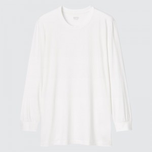 Men Uniqlo Heattech Crew Neck Long-sleeve T Shirts White | 3114350